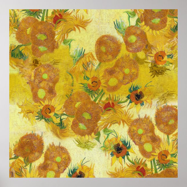 Modern Art Yellow Orange Sunflowers Oil Painting Poster (Front)