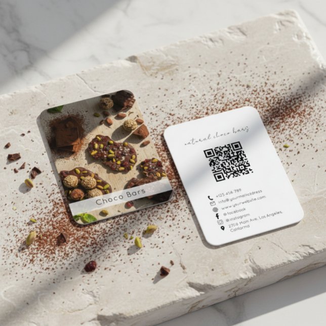 Modern Artisan Chocolate Brand QR Code  Business Card (Creator Uploaded)