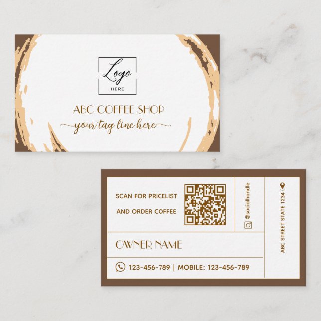 Modern Artisan LOGO QR code Coffee Shop  Business Card (Front/Back)