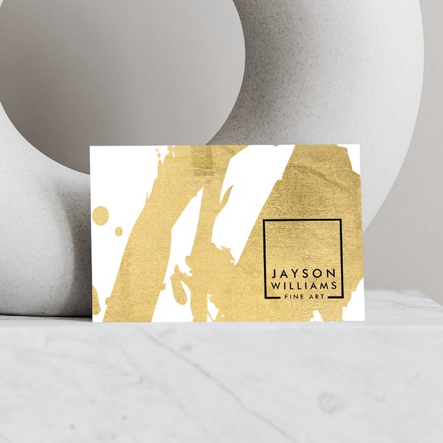 Modern Artist Abstract Faux Gold Brushstrokes Business Card (Creator Uploaded)