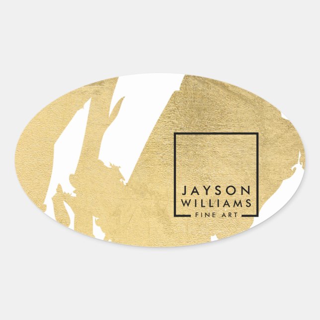 Modern Artist Abstract Faux Gold Brushstrokes Oval Oval Sticker (Front)
