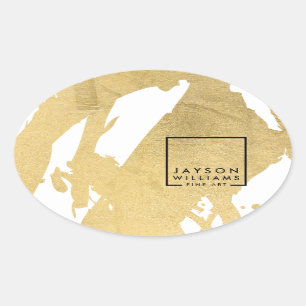 Modern Artist Abstract Faux Gold Brushstrokes Oval Sticker