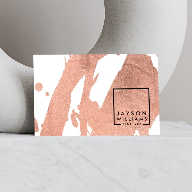 Modern Artist Abstract Faux Rose Gold Brushstrokes Business Card (Creator Uploaded)