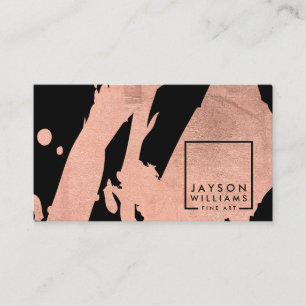 Modern Artist Abstract Rose Gold/Black Brushstroke Business Card