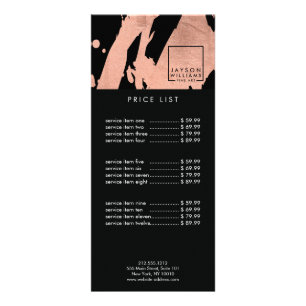 Modern Artist Abstract Rose Gold/Black Brushstroke Rack Card