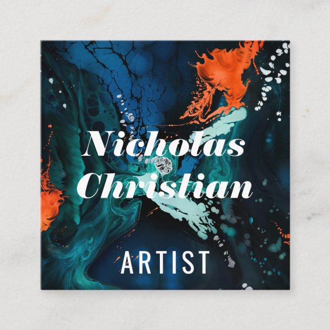 Modern Artist | Colorful | Paint Brushed  Square Business Card (Front)