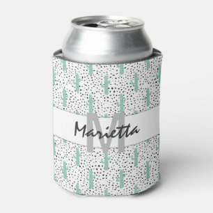 Modern Artistic Abstract Cactus Monogram Can Cooler