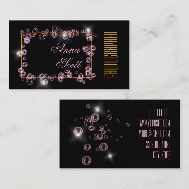 Modern artistic abstract gold black pink bubbles business card (Front/Back)