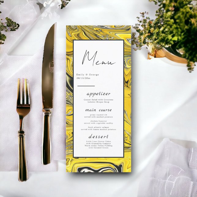 Modern Artistic Black Gold Abstract Paint Wedding Menu (Creator Uploaded)