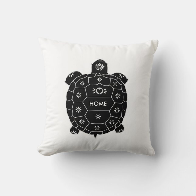 Modern Artistic Black Tortoise on White Cushion (Front)