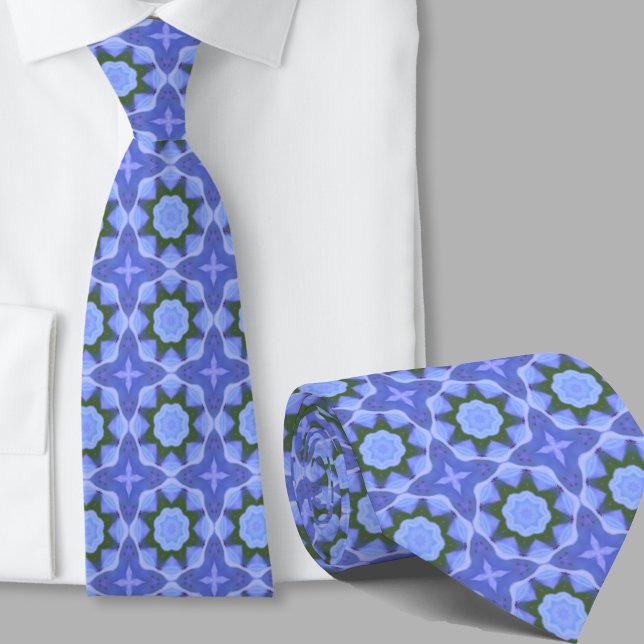 Modern Artistic Blue Geometric Pattern Necktie (Creator Uploaded)