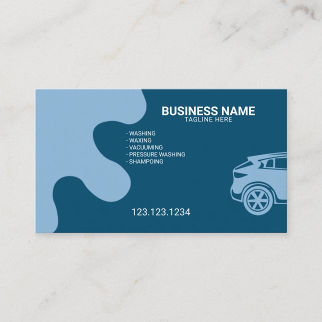 Modern Artistic Blue Mobile Car Wash and Detailing Business Card (Front)