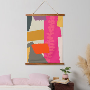 Modern Artistic Botanical Silhouette Colour Blocks Hanging Tapestry