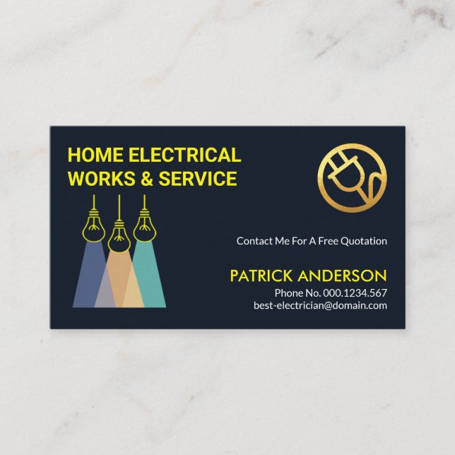 Modern Artistic Colourful Light Bulbs Electrician Business Card (Front)