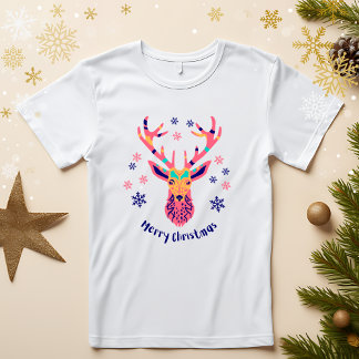 Modern Artistic Colourful Reindeer Christmas Tri-Blend Shirt