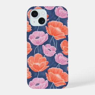 Modern Artistic Coral Pink Poppies Floral iPhone 15 Case