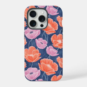 Modern Artistic Coral Pink Poppies Floral iPhone 15 Pro Case