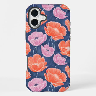 Modern Artistic Coral Pink Poppies Floral iPhone 16 Plus Case