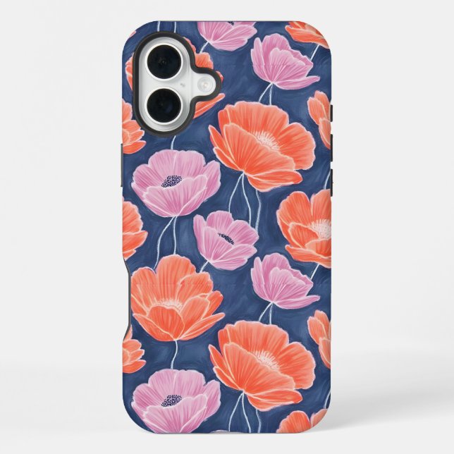 Modern Artistic Coral Pink Poppies Floral iPhone Case (Back)