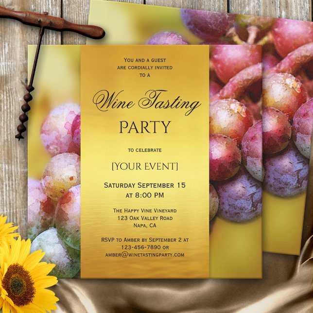 Modern Artistic Gold Wine Tasting Invitation (Creator Uploaded)