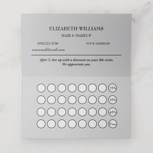 Modern Artistic Grey Black Monogram Appointment Ca Loyalty Card (Inside Unfolded)