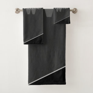 Modern Artistic Grey Black Monogram Bath Towel Set