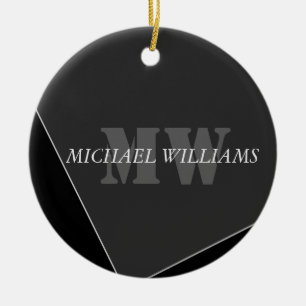 Modern Artistic Grey Black Monogram Ceramic Ornament