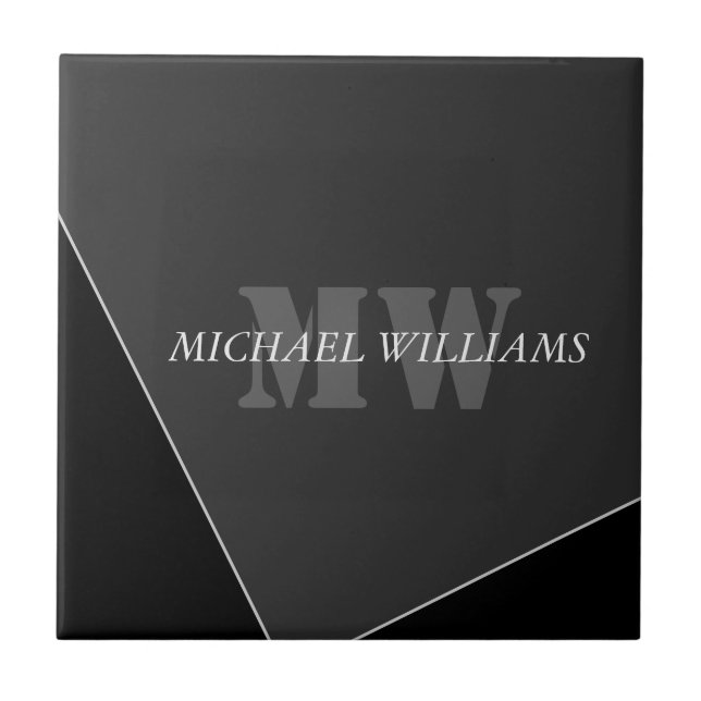 Modern Artistic Grey Black Monogram Ceramic Tile (Front)