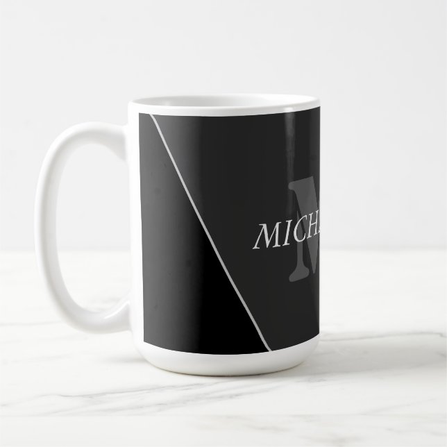 Modern Artistic Grey Black Monogram Coffee Mug (Left)