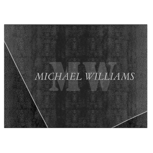 Modern Artistic Grey Black Monogram Cutting Board (Front)