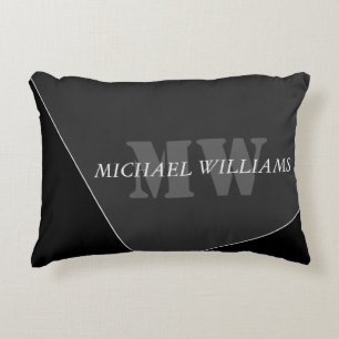 Modern Artistic Grey Black Monogram Decorative Cushion