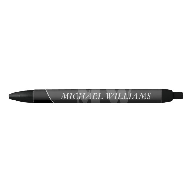 Modern Artistic Grey Black Monogram Ink Pen (Front)