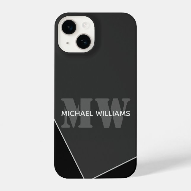 Modern Artistic Grey Black Monogram iPhone Case (Back)