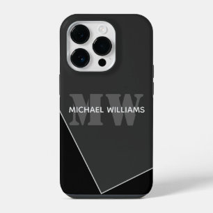 Modern Artistic Grey Black Monogram iPhone 14 Pro Case