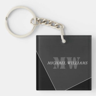 Modern Artistic Grey Black Monogram Key Ring