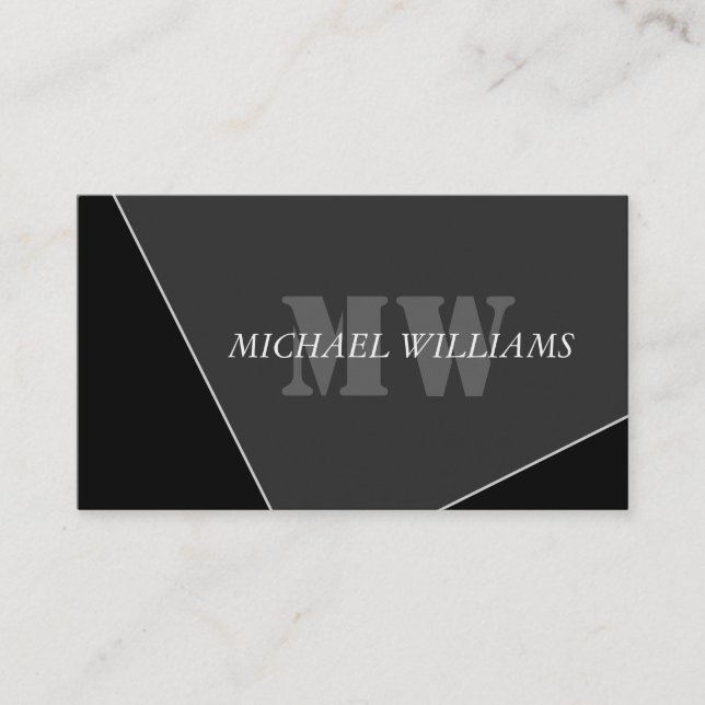 Modern Artistic Grey Black Monogram Loyalty Card (Front)