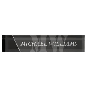 Modern Artistic Grey Black Monogram Nameplate
