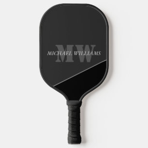 Modern Artistic Grey Black Monogram Pickleball Paddle