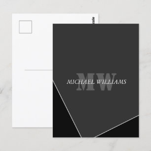 Modern Artistic Grey Black Monogram Postcard