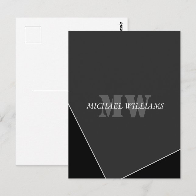 Modern Artistic Grey Black Monogram Postcard (Front/Back)