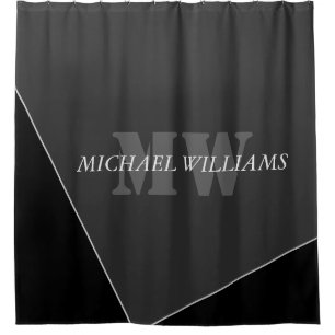 Modern Artistic Grey Black Monogram Shower Curtain