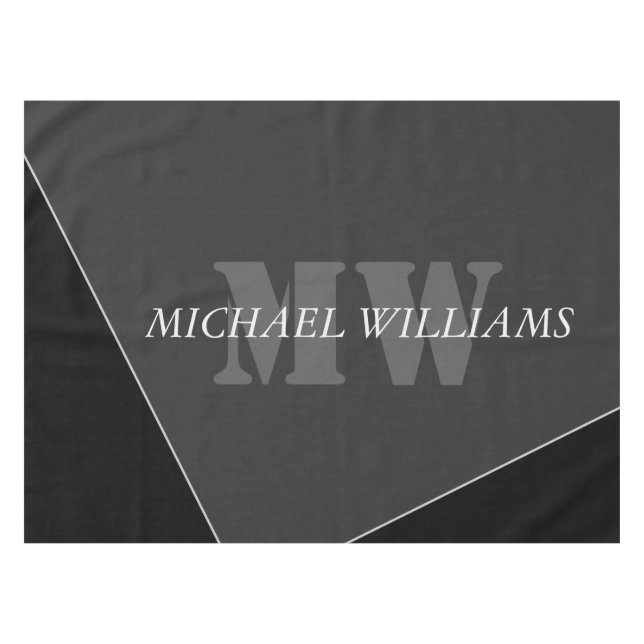 Modern Artistic Grey Black Monogram Tablecloth (Front (Horizontal))