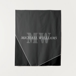 Modern Artistic Grey Black Monogram Tapestry