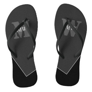 Modern Artistic Grey Black Monogram Thongs