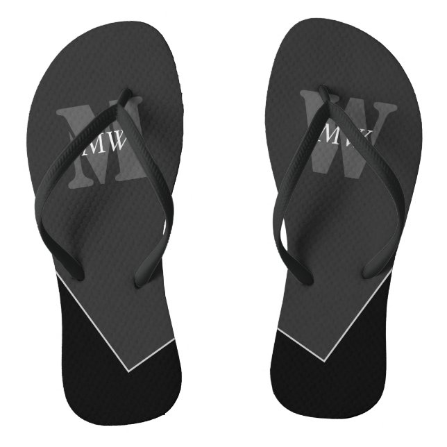 Modern Artistic Grey Black Monogram Thongs (Footbed)