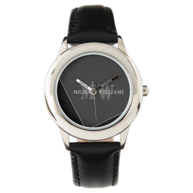 Modern Artistic Grey Black Monogram Watch (Front)