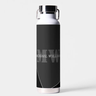 Modern Artistic Grey Black Monogram Water Bottle