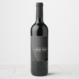 Modern Artistic Grey Black Monogram Wine Label