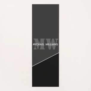 Modern Artistic Grey Black Monogram Yoga Mat