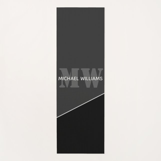 Modern Artistic Grey Black Monogram Yoga Mat (Front)